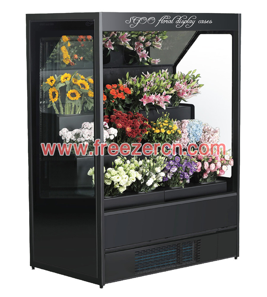 Open air curtain floral cooler refrigerator