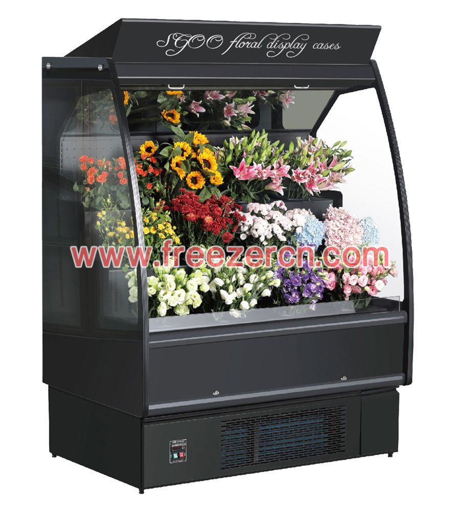 Curved open air curtain floral cooler refrigerator
