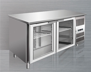 Double glass door platform refrigerator